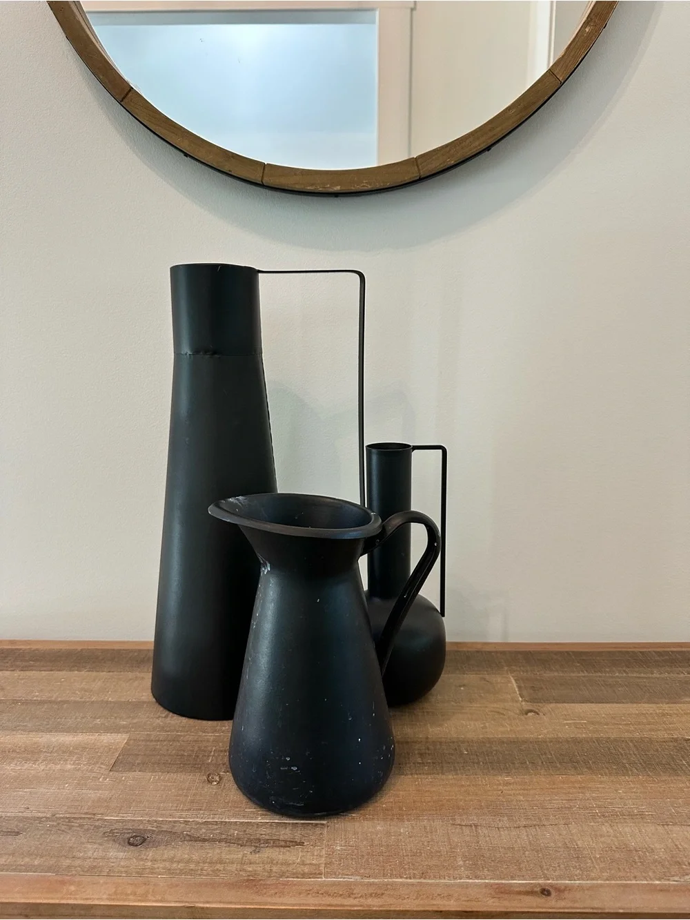 Black Matte Decorative Vases & Pitcher Set of 3 Powder Coated Iron Metal 9 - 16”